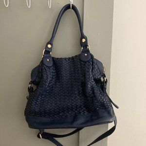 Deux Lux Vegan Leather Woven Navy Satchel Purse